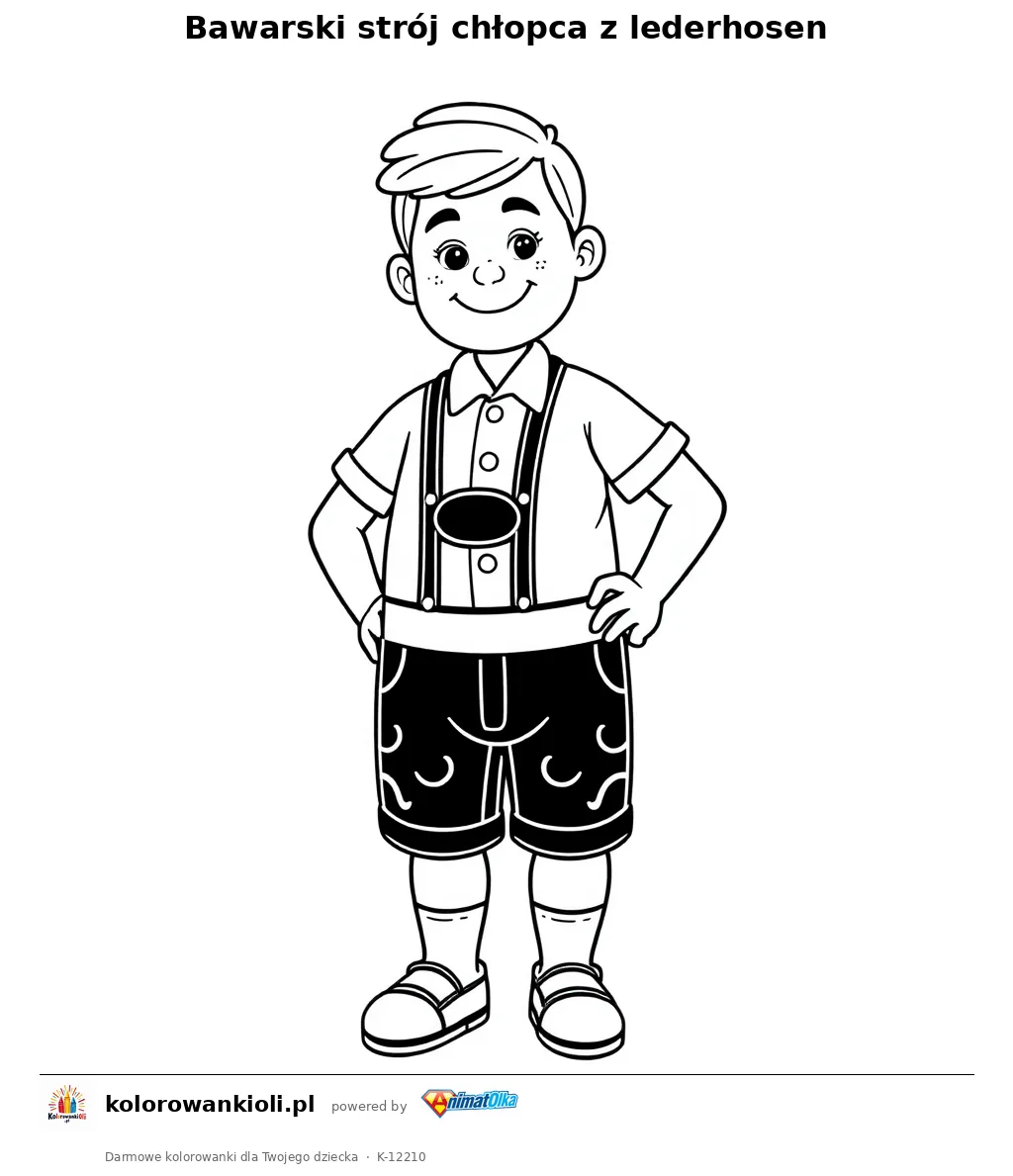 Bawarski strój chłopca z lederhosen — kolorowanka do wydruku dla dzieci