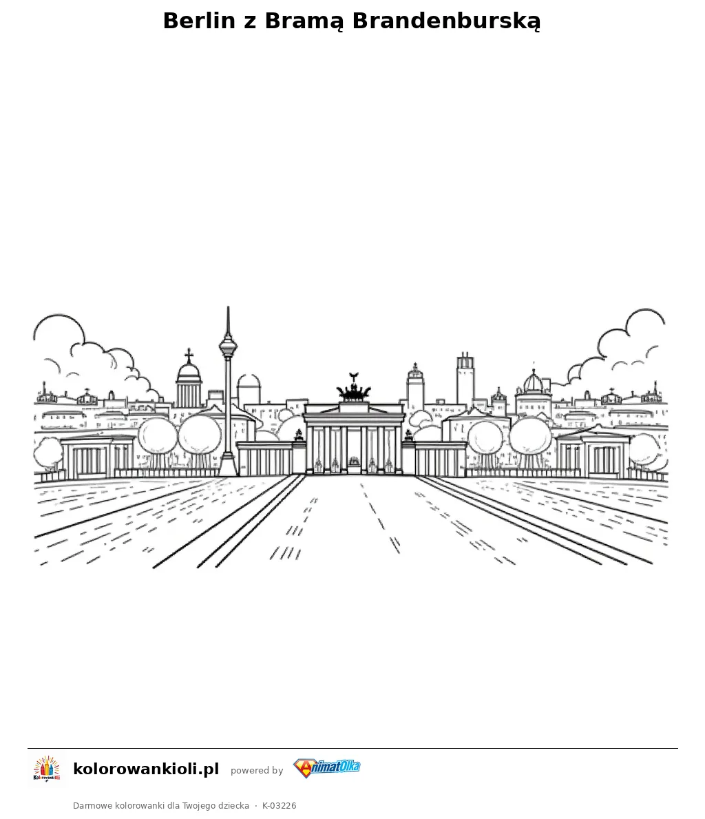 Berlin z Bramą Brandenburską — kolorowanka do wydruku dla dzieci