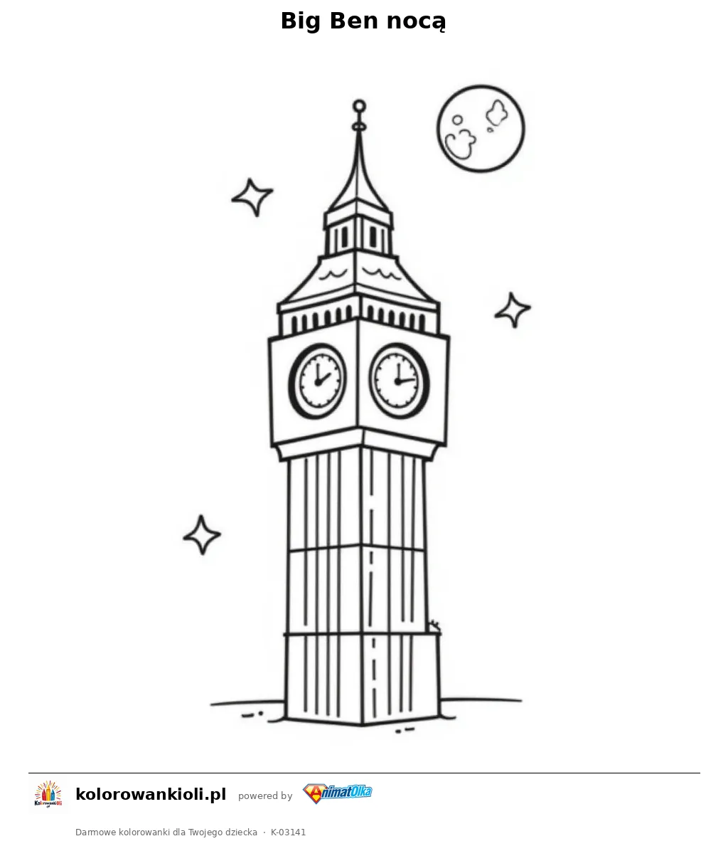 Big Ben nocą — kolorowanka do wydruku dla dzieci