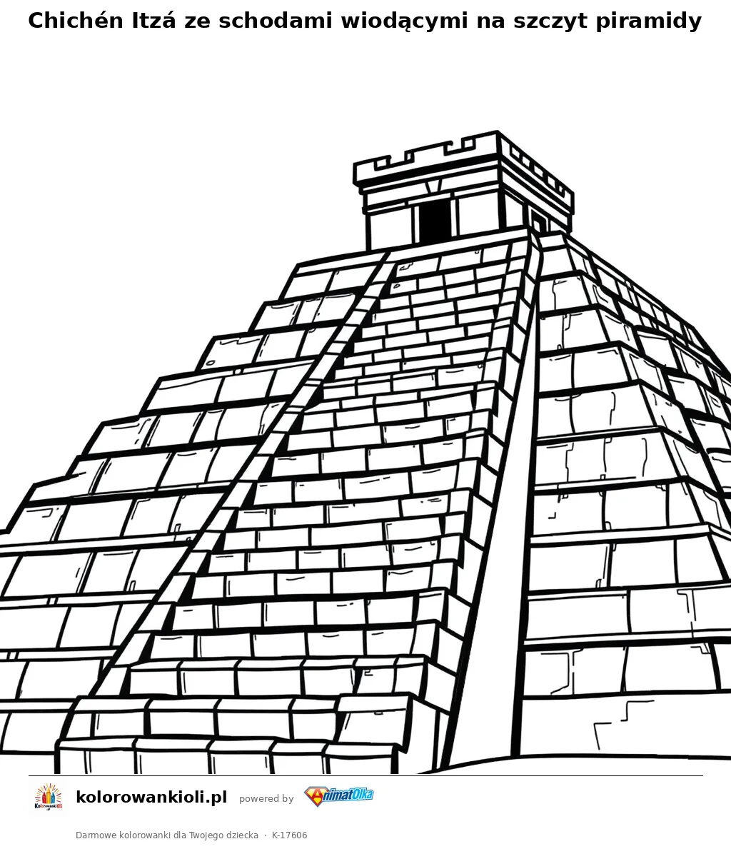 Chichén Itzá ze schodami wiodącymi na szczyt piramidy — kolorowanka do wydruku dla dzieci