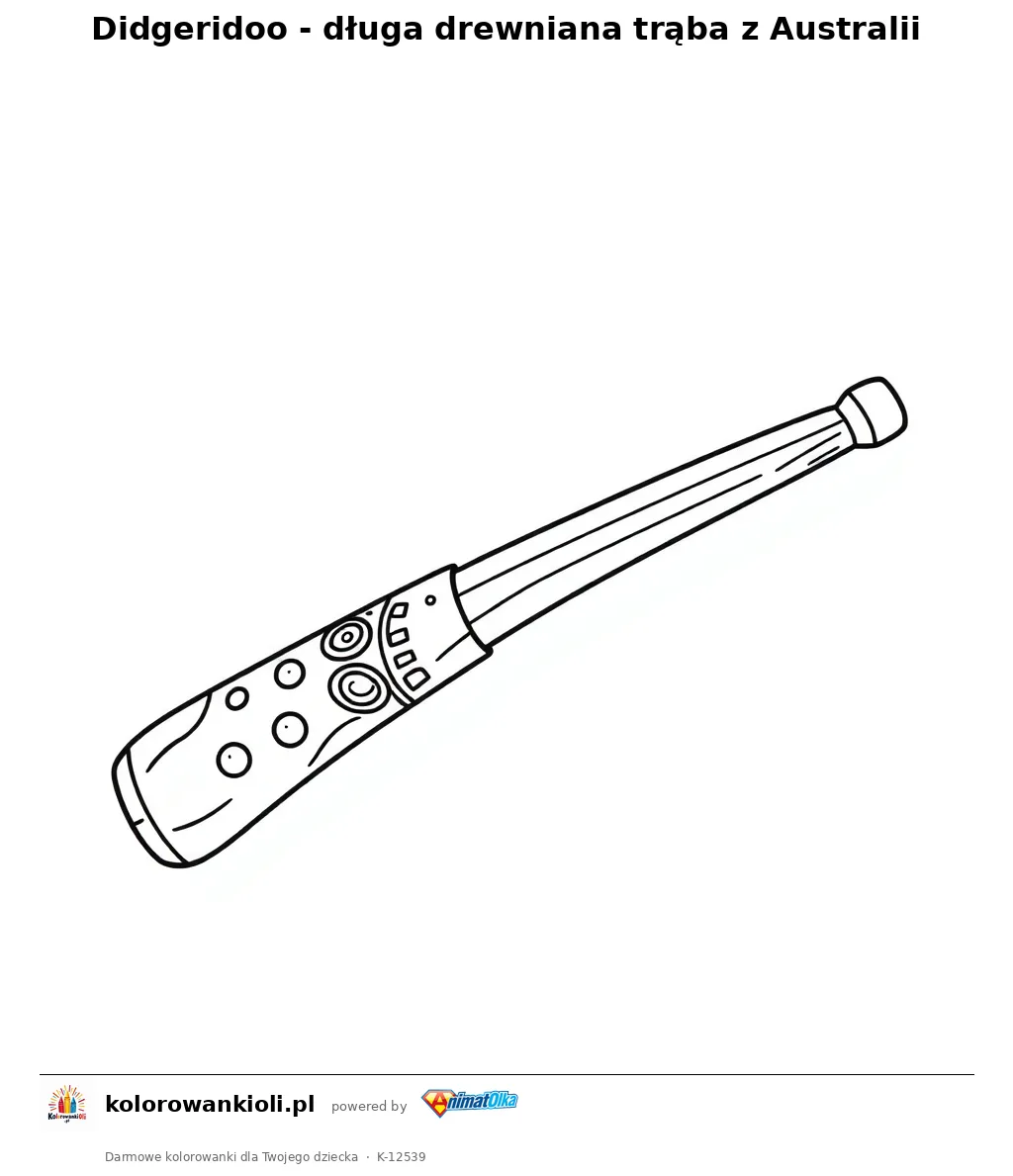 Didgeridoo - dluga drewniana traba z Australii — kolorowanka do wydruku dla dzieci