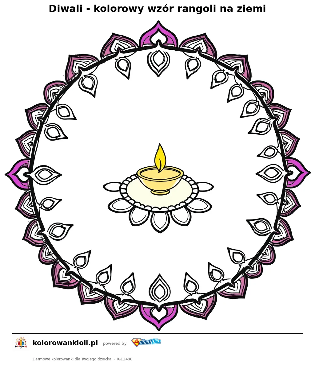 Diwali - kolorowy wzor rangoli na ziemi — kolorowanka do wydruku dla dzieci