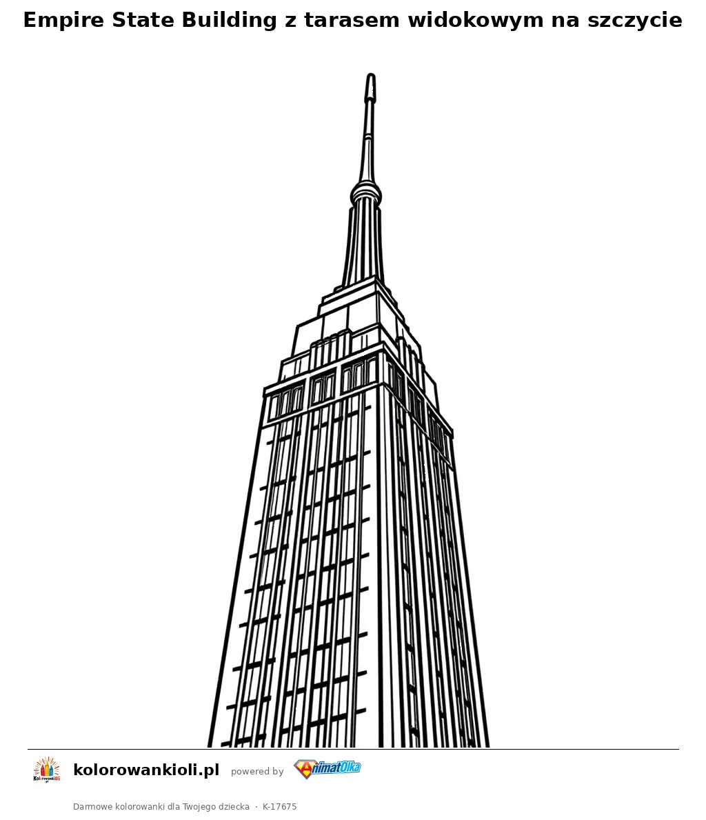 Empire State Building z tarasem widokowym na szczycie — kolorowanka do wydruku dla dzieci