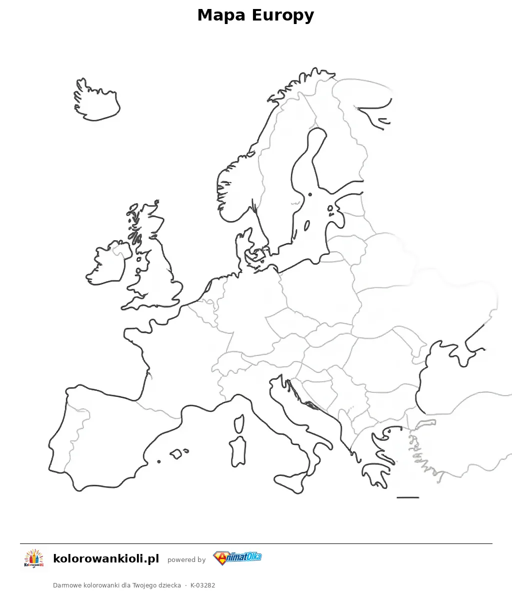 Mapa Europy — kolorowanka do wydruku dla dzieci