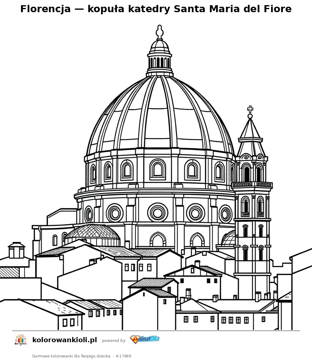 Florencja — kopuła katedry Santa Maria del Fiore — kolorowanka do wydruku dla dzieci