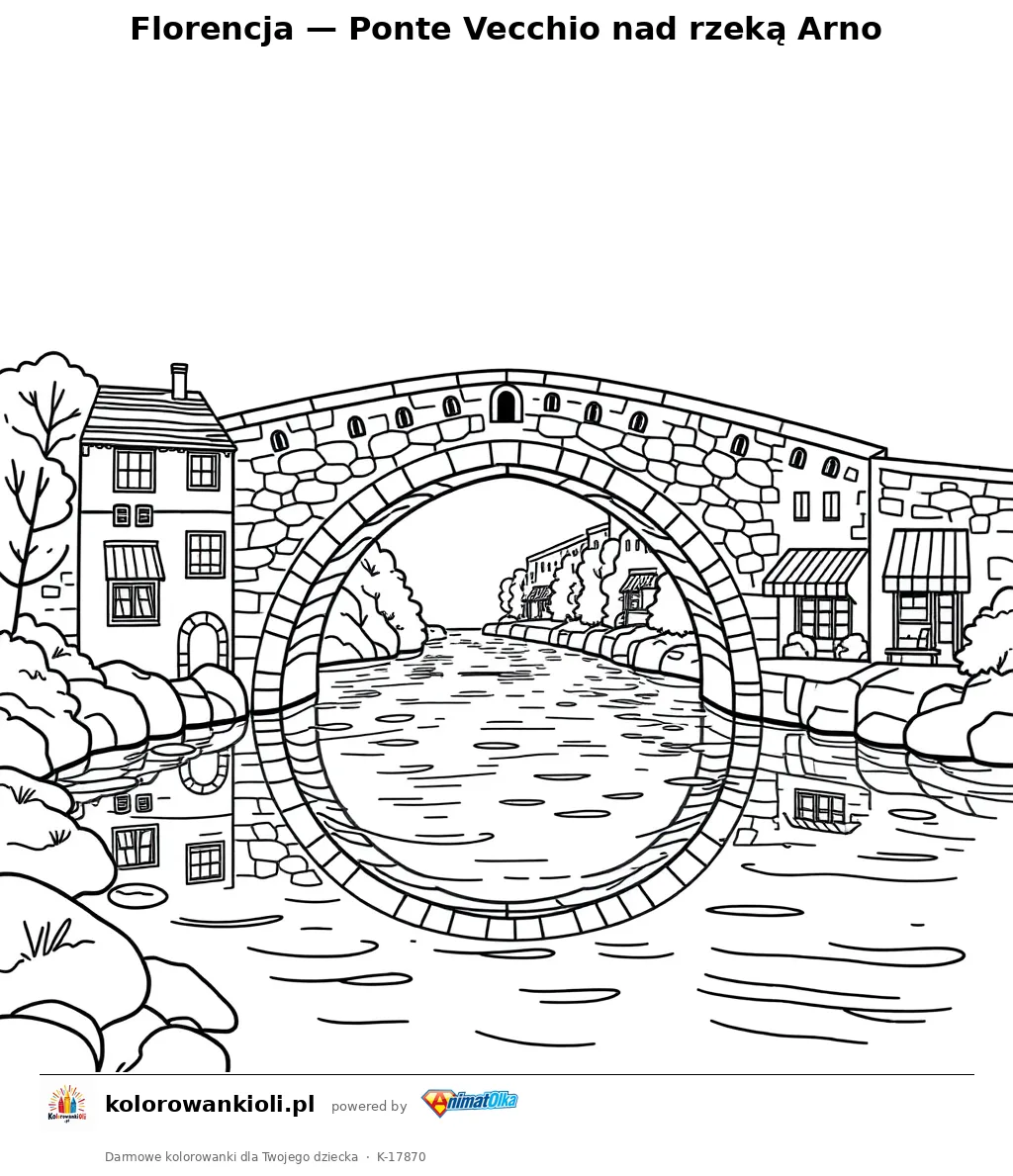 Florencja — Ponte Vecchio nad rzeką Arno — kolorowanka do wydruku dla dzieci