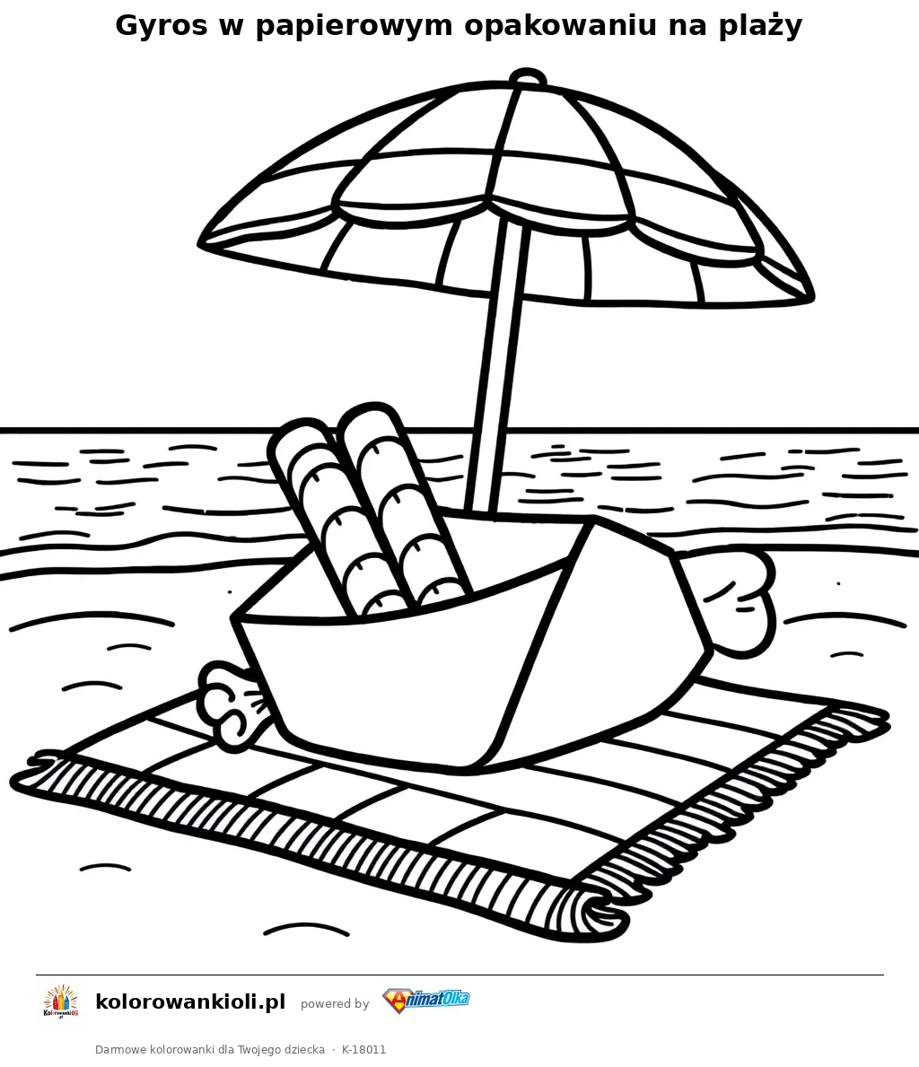 Gyros w papierowym opakowaniu na plaży — kolorowanka do wydruku dla dzieci