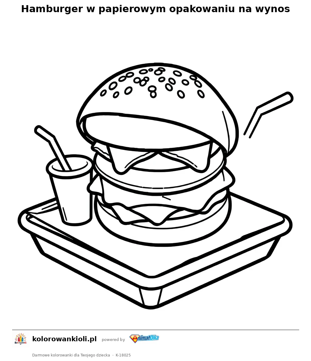 Hamburger w papierowym opakowaniu na wynos — kolorowanka do wydruku dla dzieci