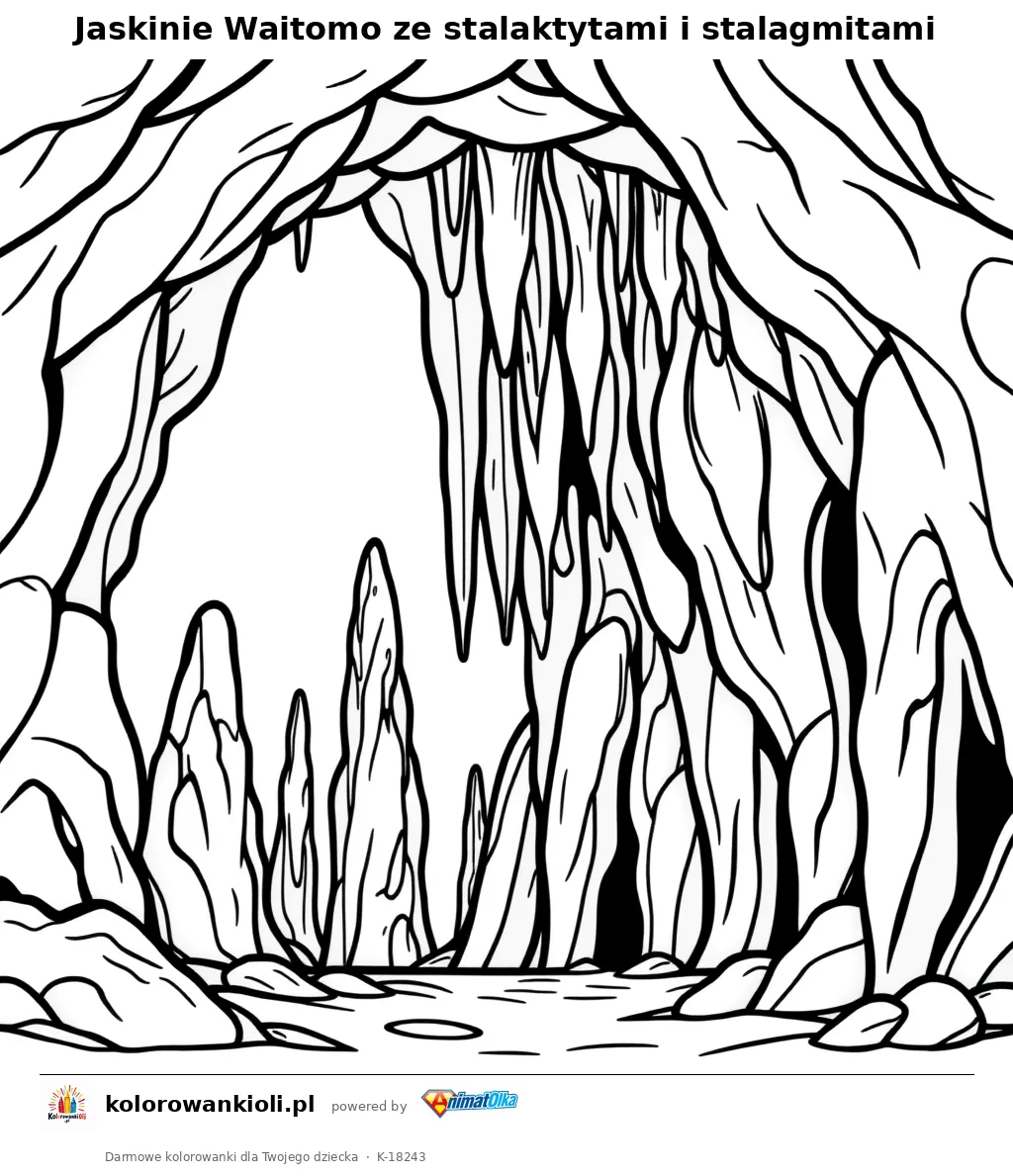 Jaskinie Waitomo ze stalaktytami i stalagmitami — kolorowanka do wydruku dla dzieci