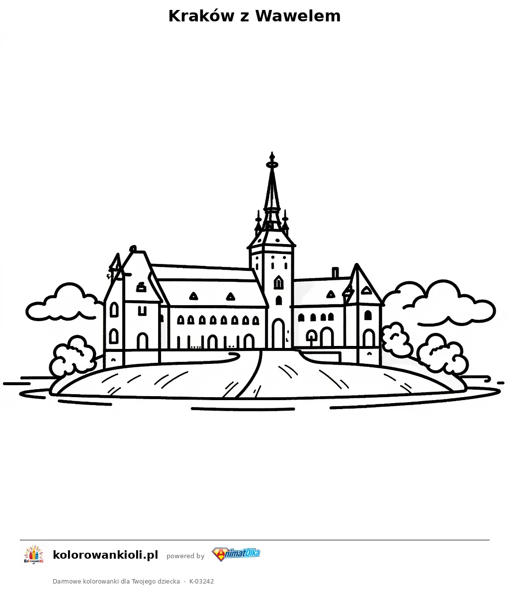 Kraków z Wawelem — kolorowanka do wydruku dla dzieci
