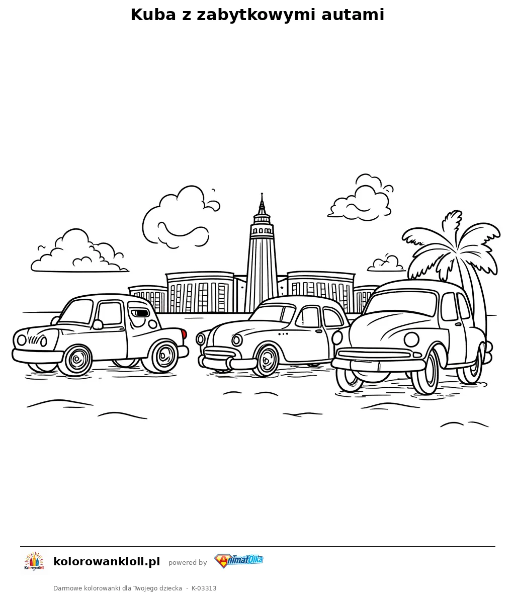 Kuba z zabytkowymi autami — kolorowanka do wydruku dla dzieci