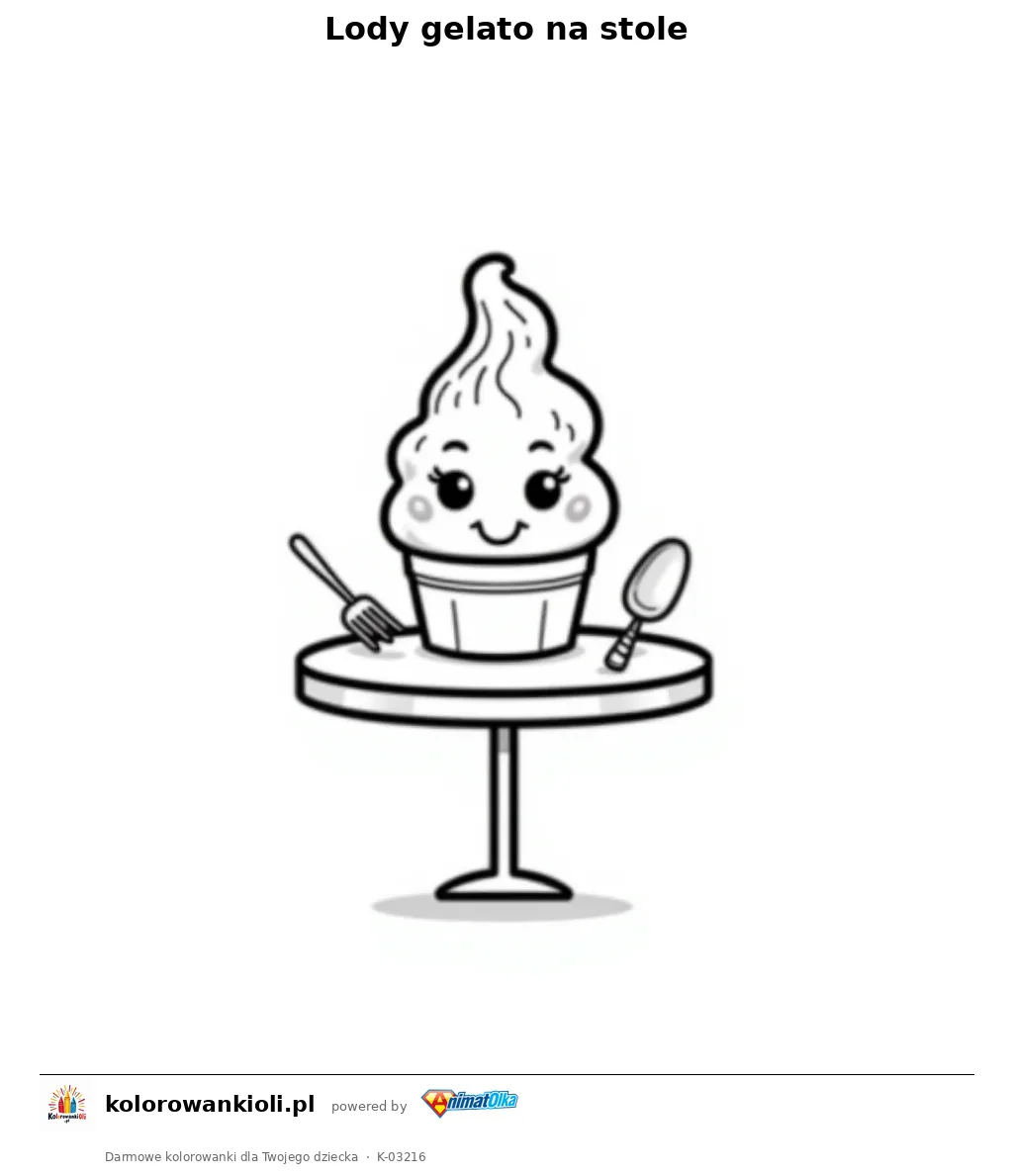 Lody gelato na stole — kolorowanka do wydruku dla dzieci