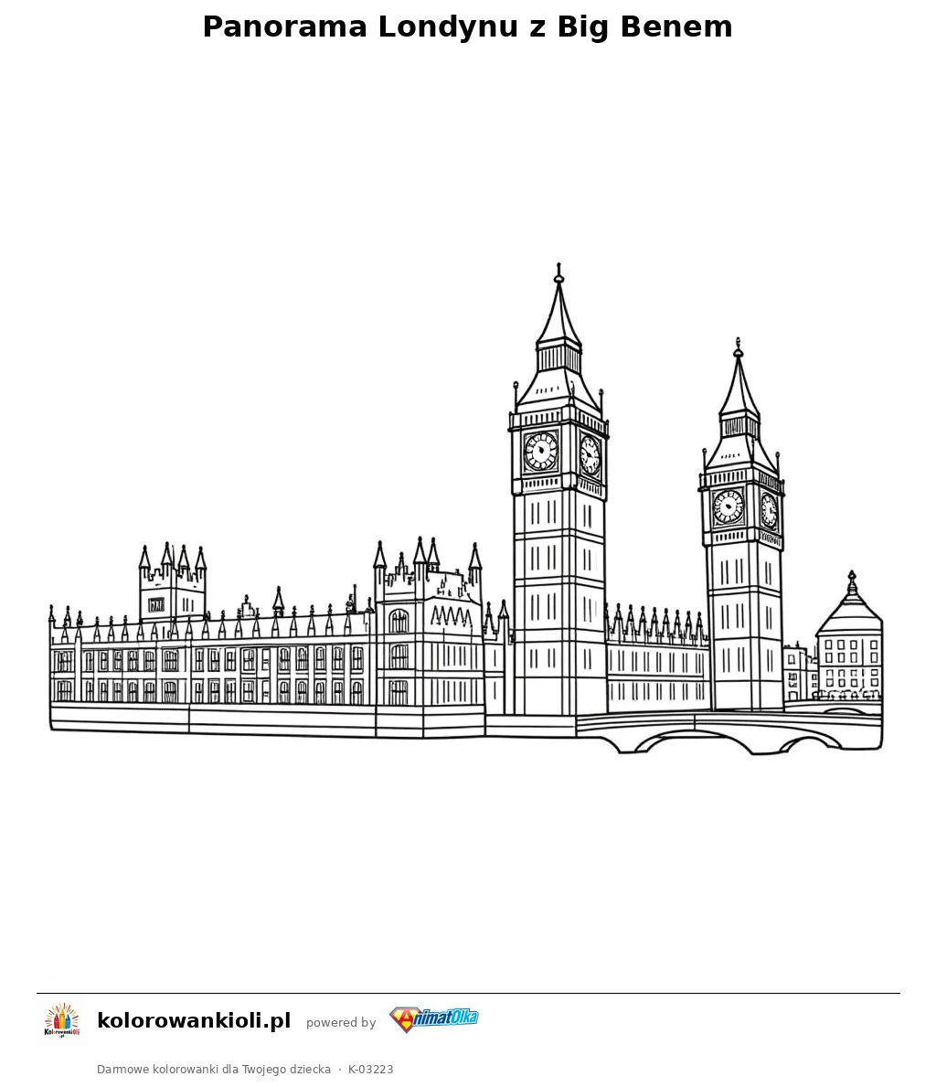 Panorama Londynu z Big Benem — kolorowanka do wydruku dla dzieci
