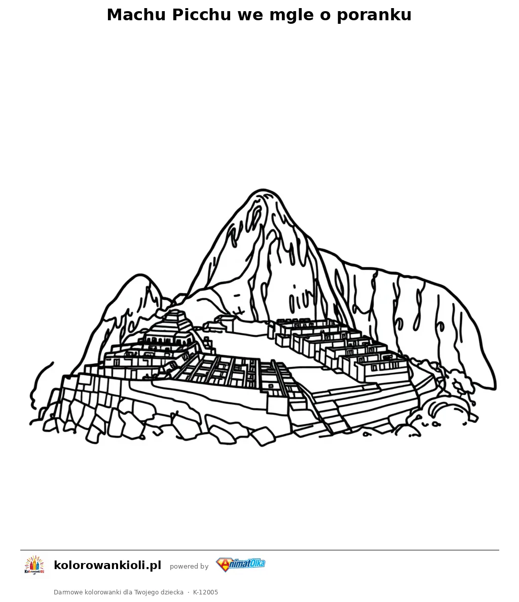 Machu Picchu we mgle o poranku — kolorowanka do wydruku dla dzieci