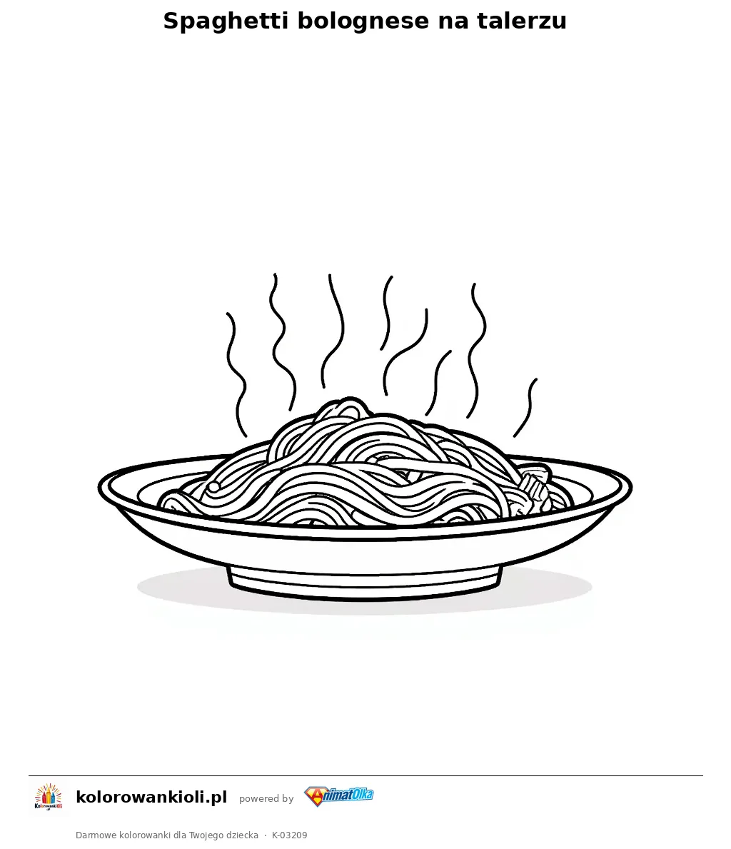 Spaghetti bolognese na talerzu — kolorowanka do wydruku dla dzieci