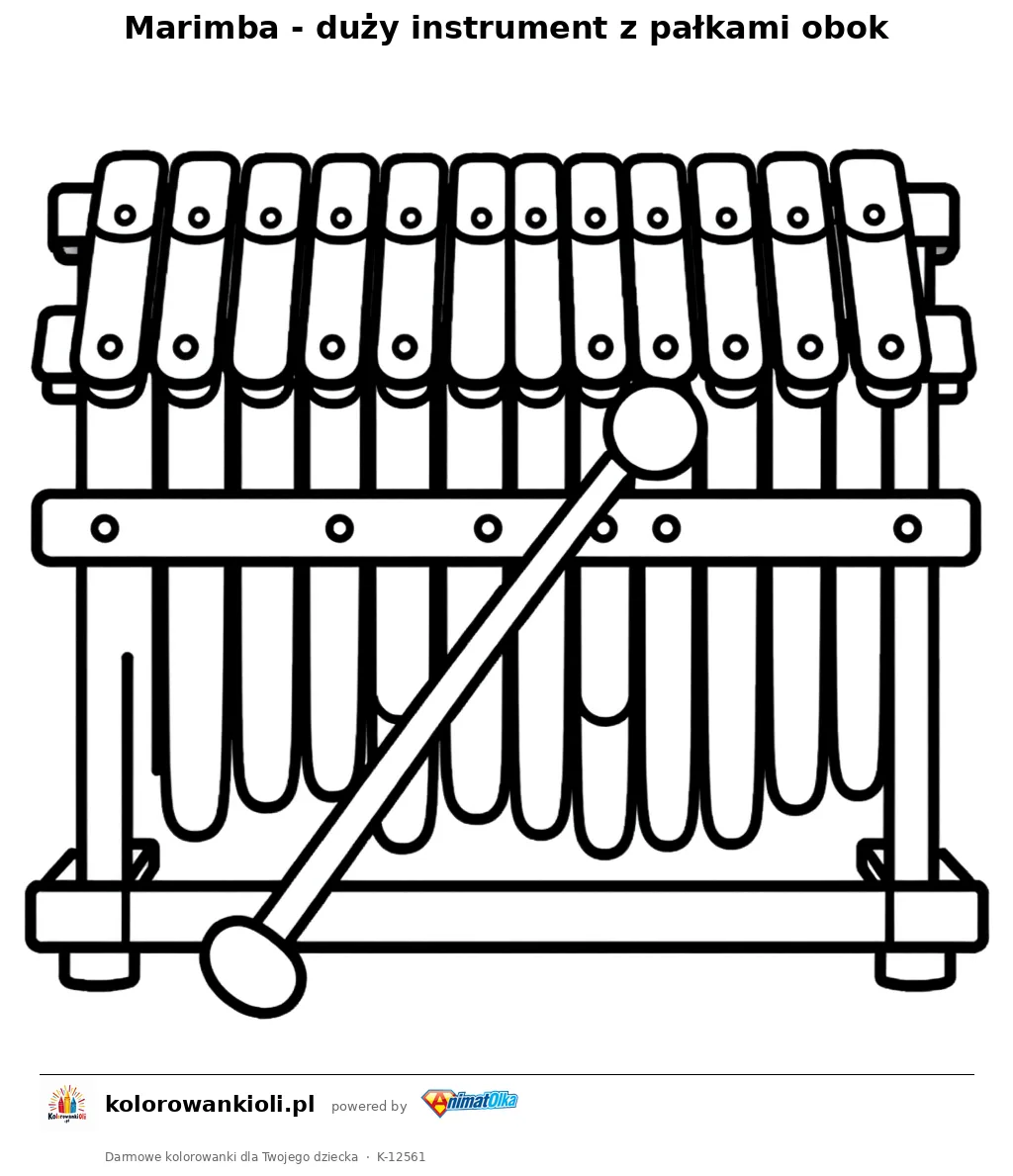 Marimba - duzy instrument z palkami obok — kolorowanka do wydruku dla dzieci