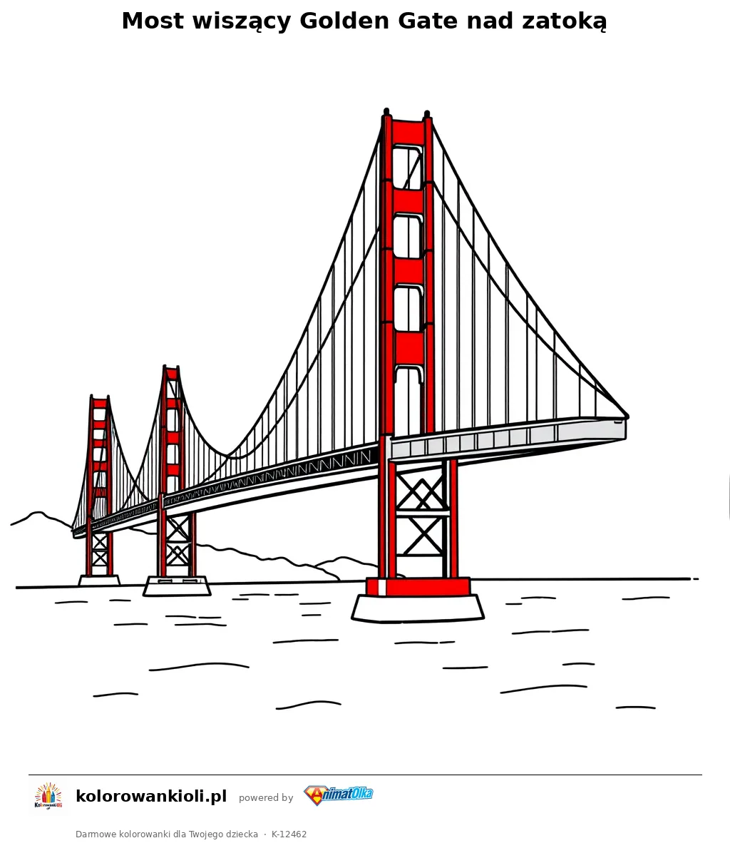 Most wiszacy Golden Gate nad zatoka — kolorowanka do wydruku dla dzieci