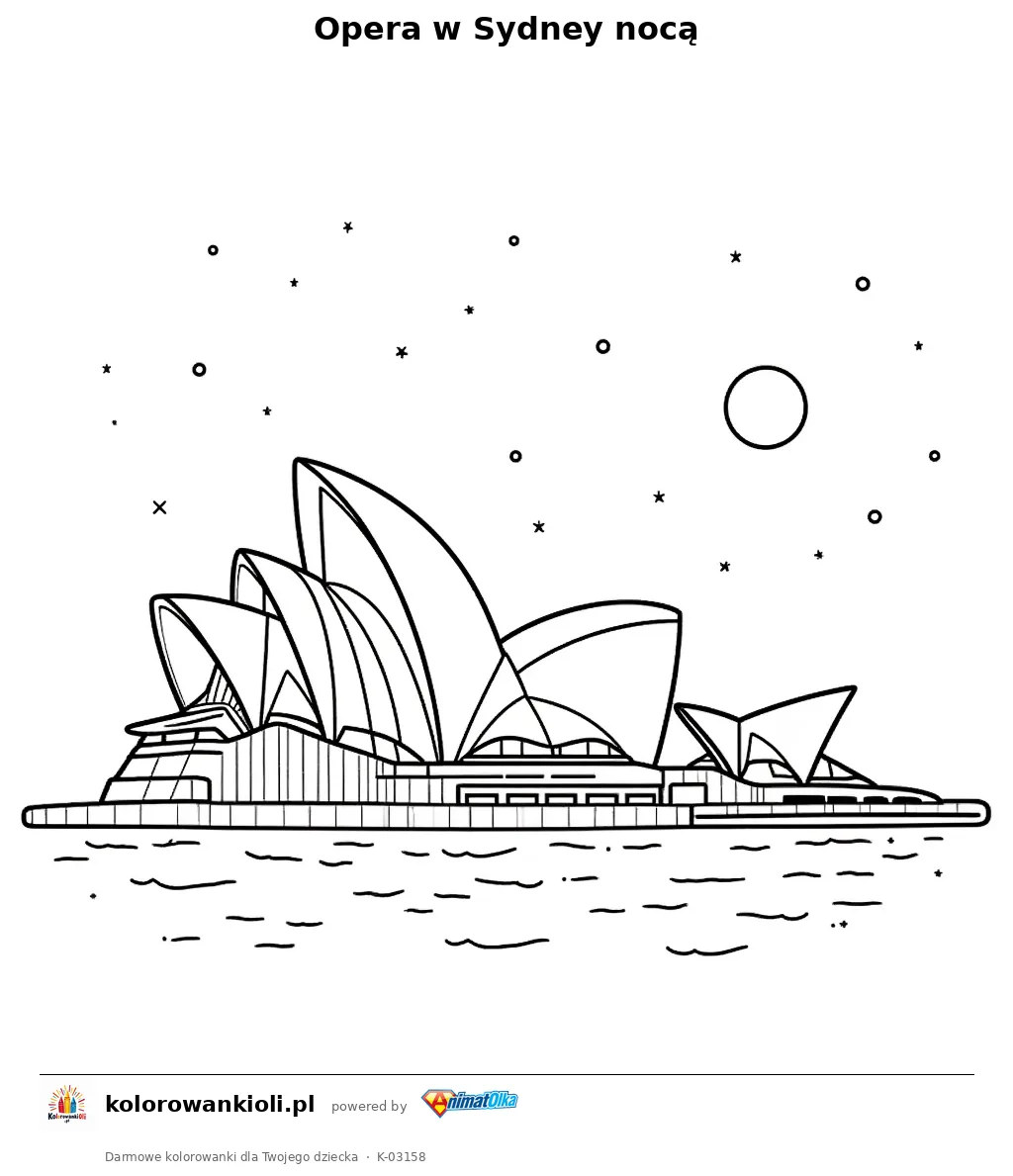 Opera w Sydney nocą — kolorowanka do wydruku dla dzieci