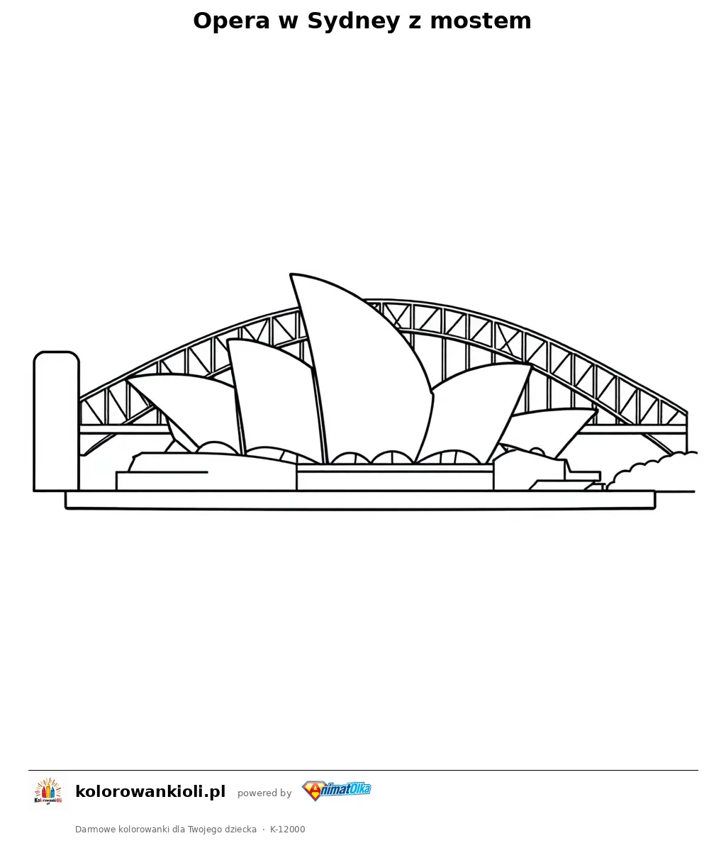 Opera w Sydney z mostem — kolorowanka do wydruku dla dzieci