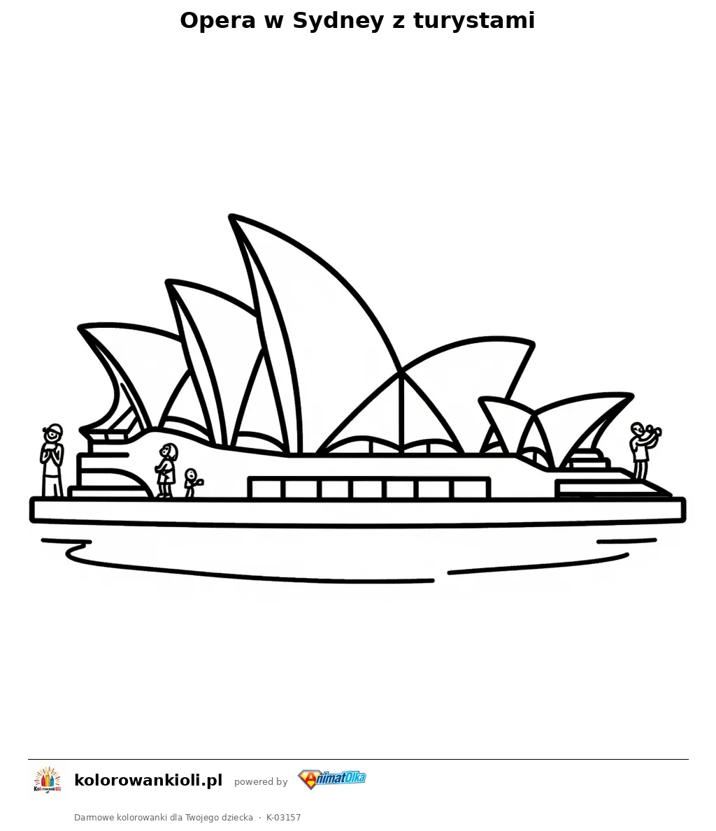 Opera w Sydney z turystami — kolorowanka do wydruku dla dzieci