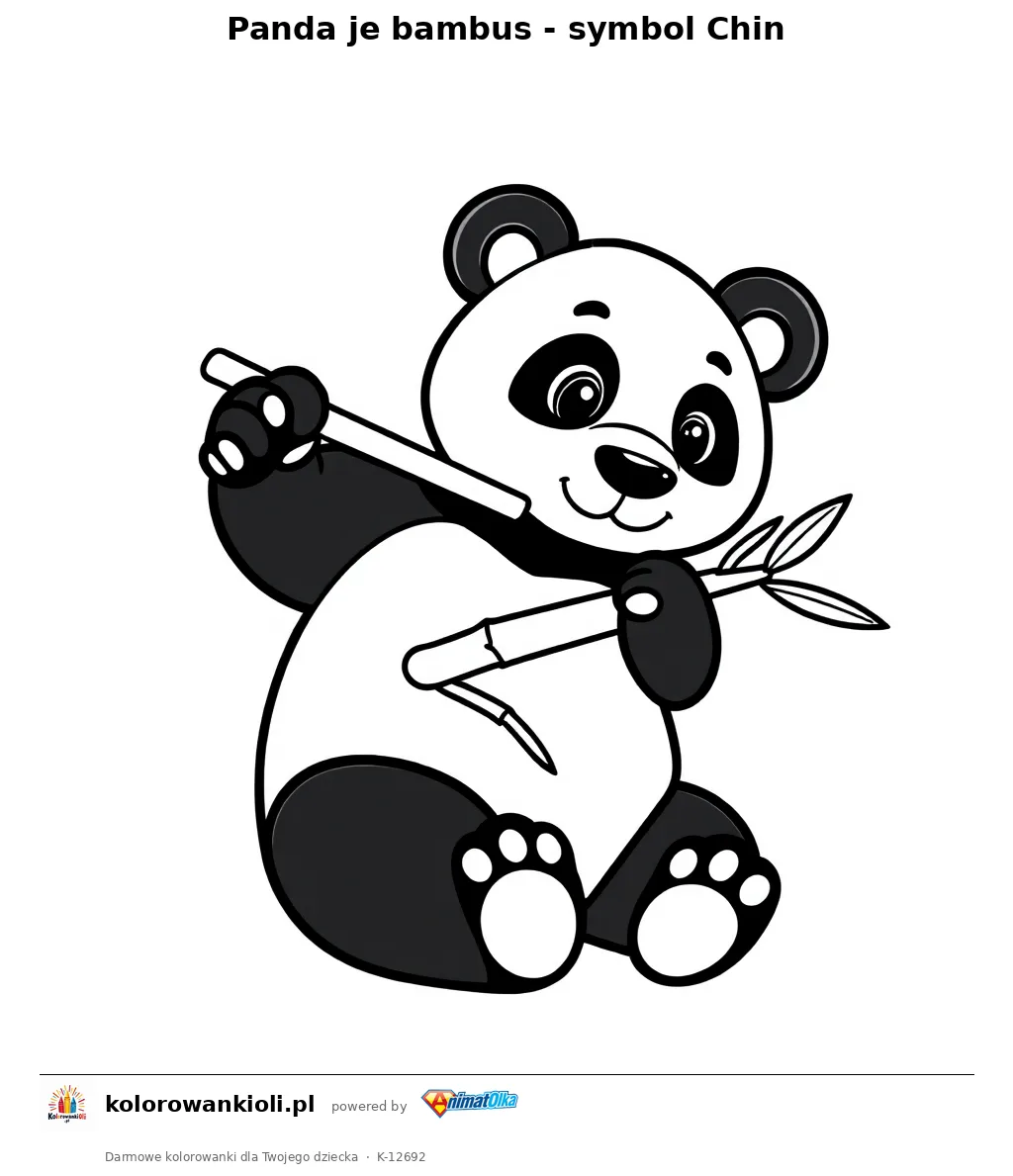 Panda je bambus - symbol Chin — kolorowanka do wydruku dla dzieci