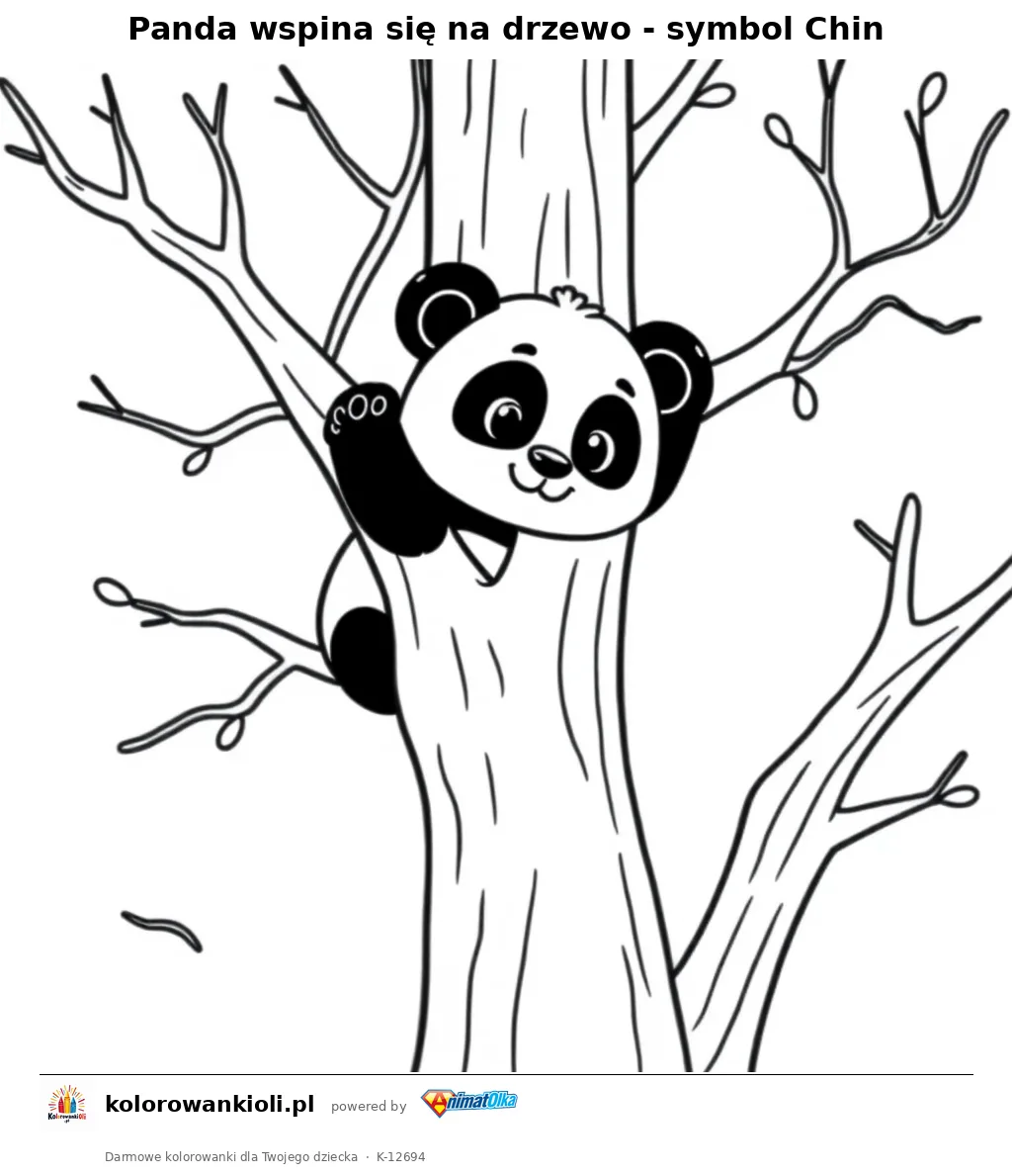 Panda wspina sie na drzewo - symbol Chin — kolorowanka do wydruku dla dzieci