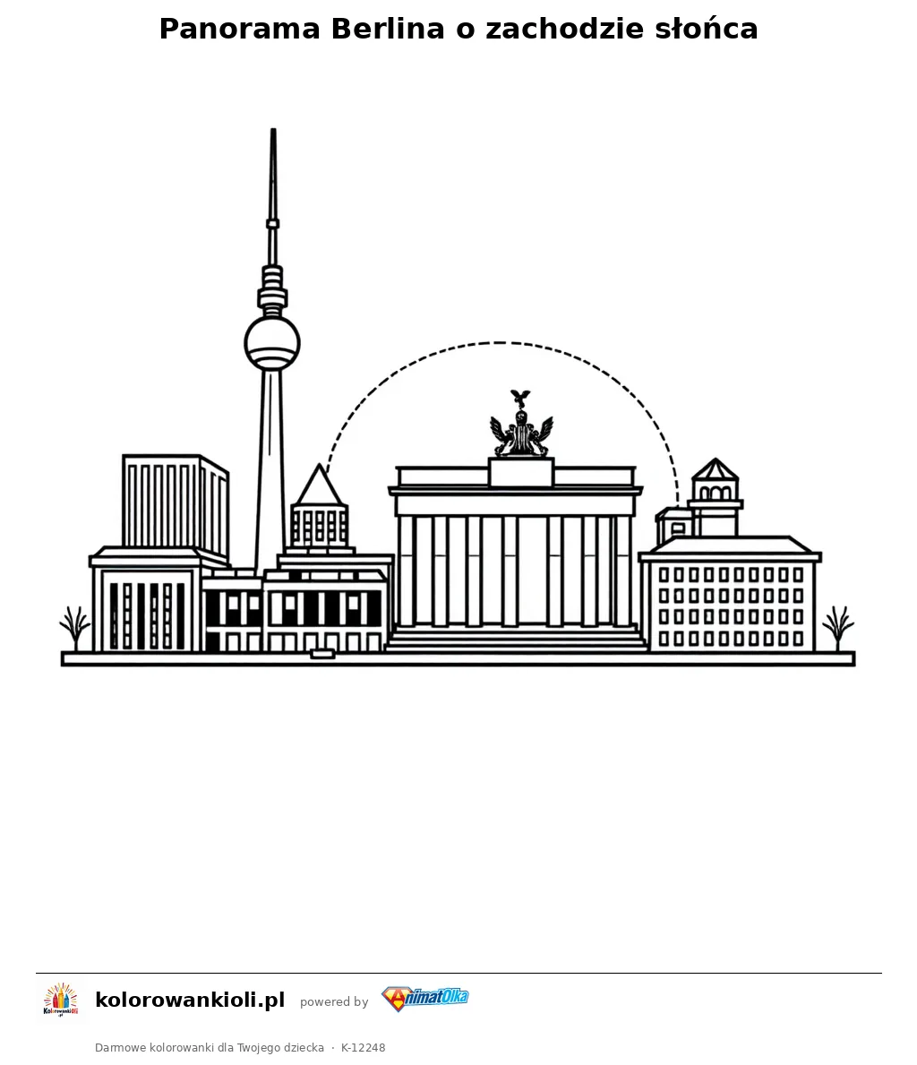 Panorama Berlina o zachodzie slonca — kolorowanka do wydruku dla dzieci