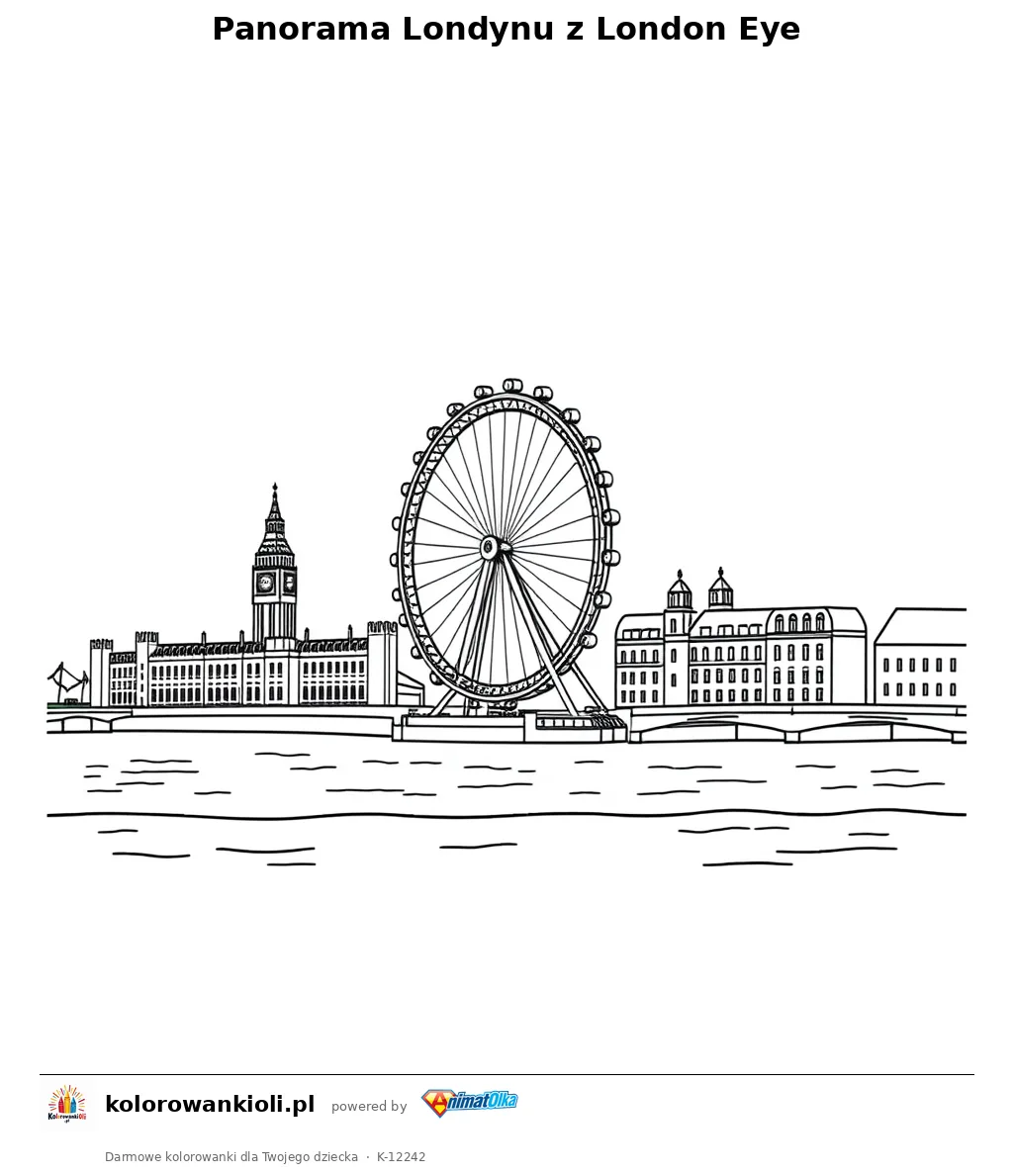 Panorama Londynu z London Eye — kolorowanka do wydruku dla dzieci