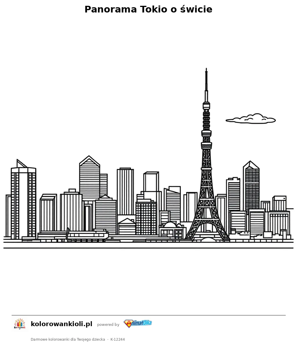 Panorama Tokio o swicie — kolorowanka do wydruku dla dzieci