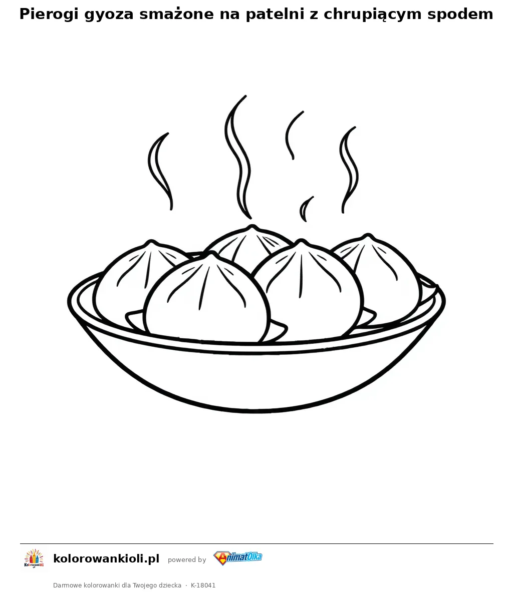 Pierogi gyoza smażone na patelni z chrupiącym spodem — kolorowanka do wydruku dla dzieci