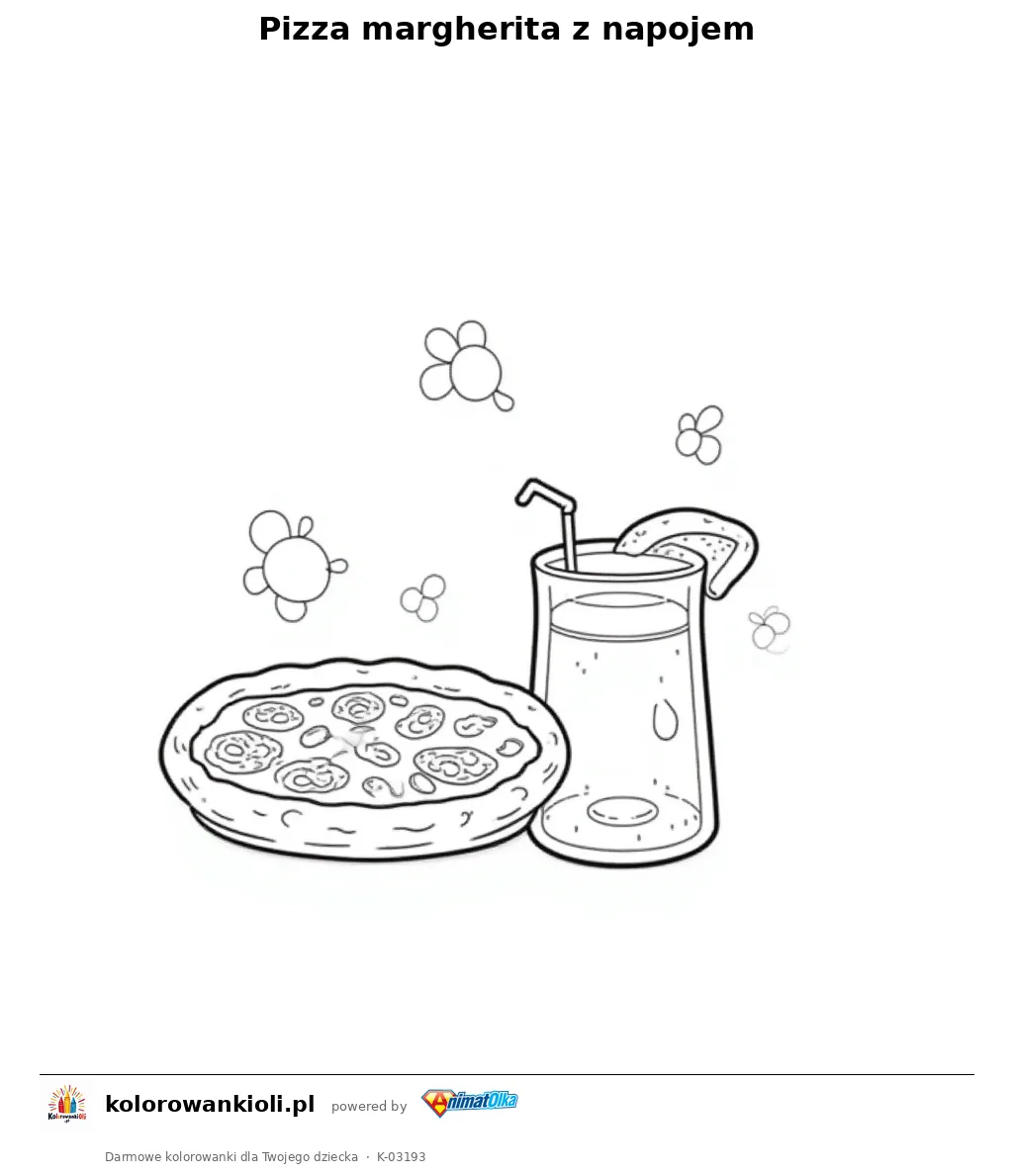 Pizza margherita z napojem — kolorowanka do wydruku dla dzieci