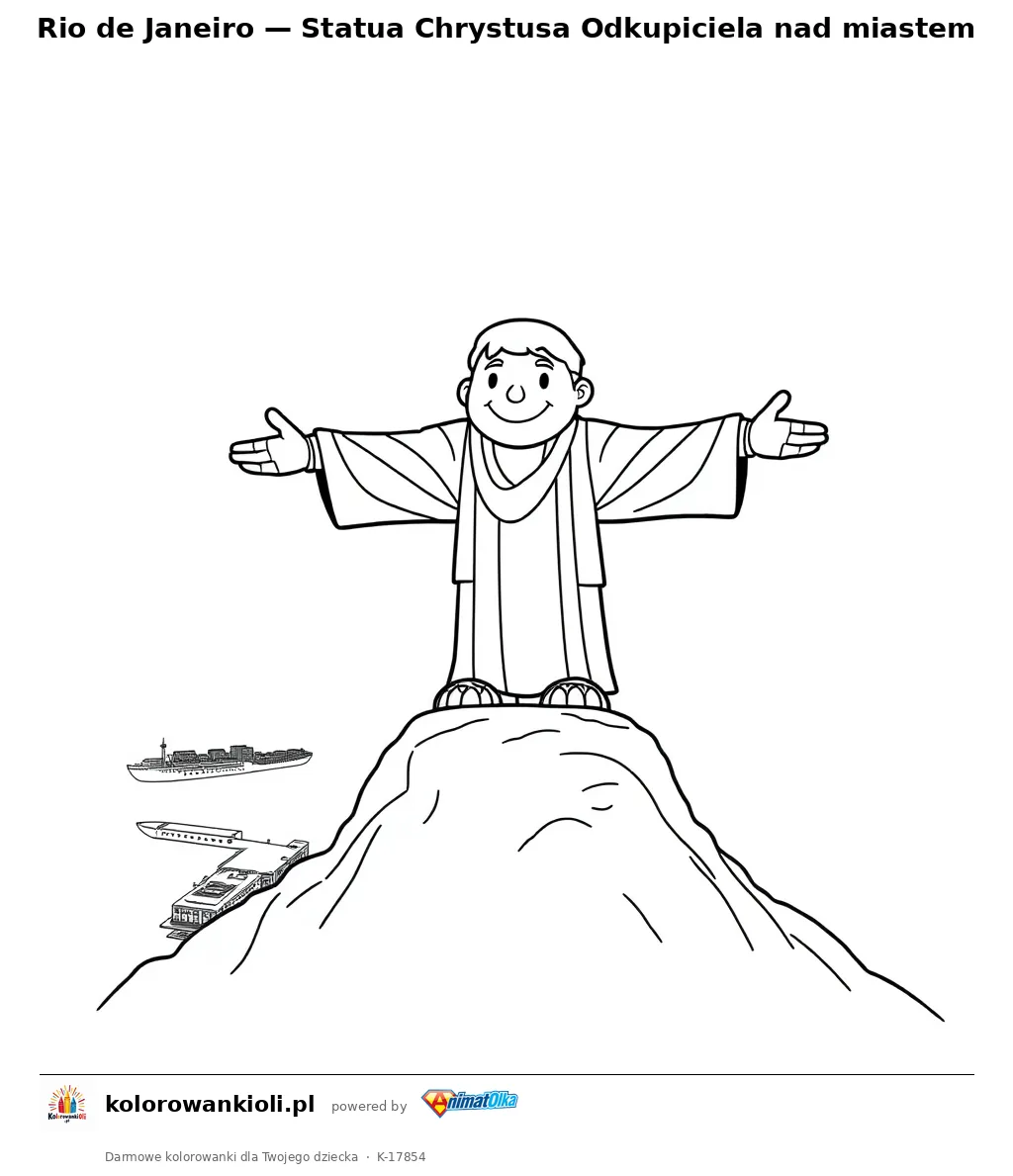 Rio de Janeiro — Statua Chrystusa Odkupiciela nad miastem — kolorowanka do wydruku dla dzieci