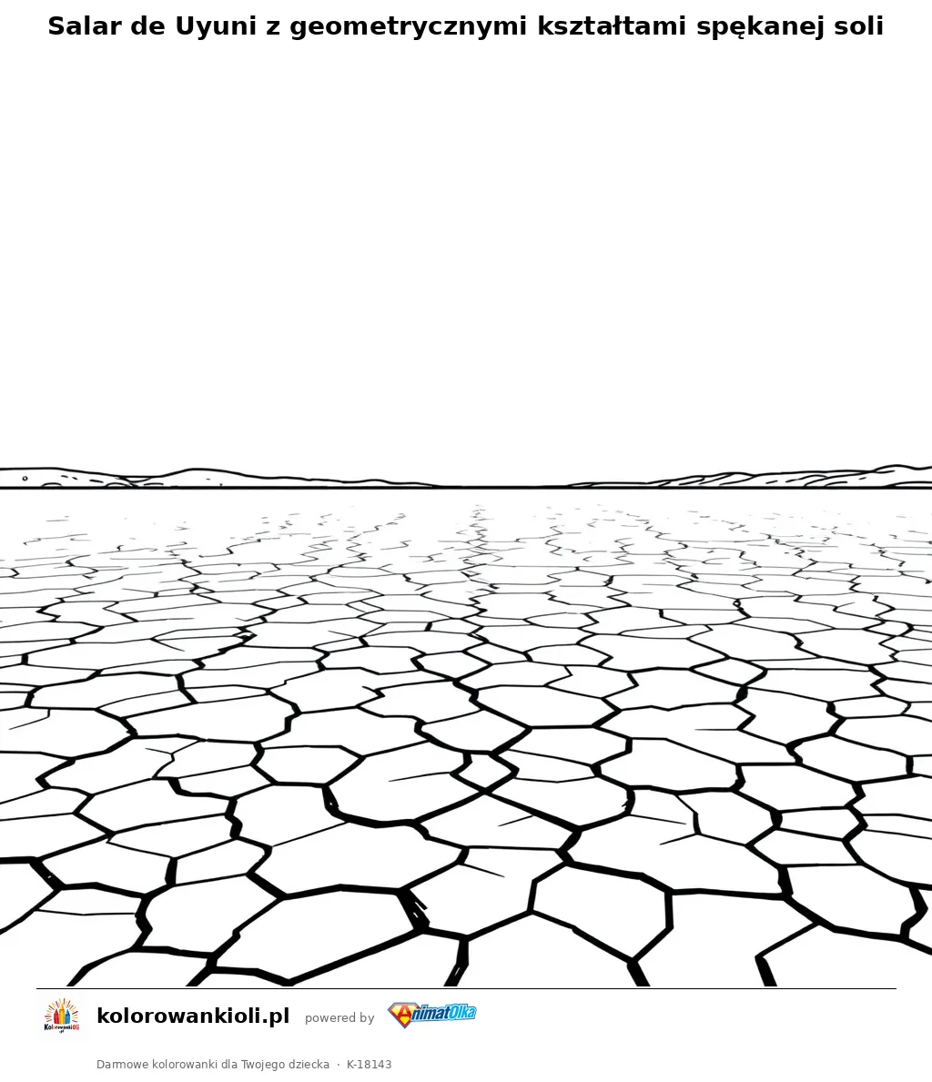 Salar de Uyuni z geometrycznymi kształtami spękanej soli — kolorowanka do wydruku dla dzieci