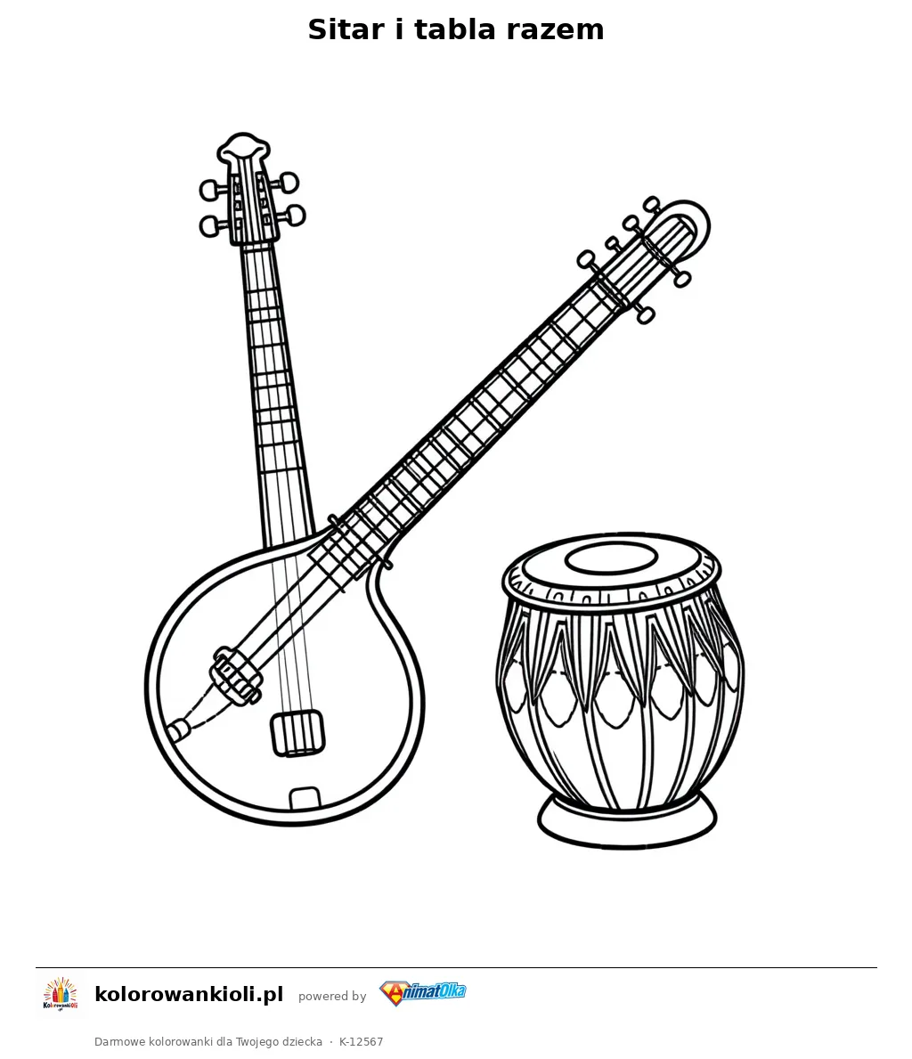 Sitar i tabla razem — kolorowanka do wydruku dla dzieci