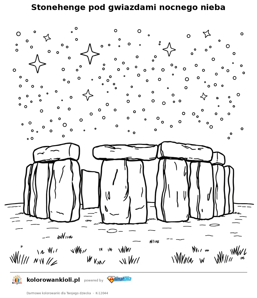 Stonehenge pod gwiazdami nocnego nieba — kolorowanka do wydruku dla dzieci