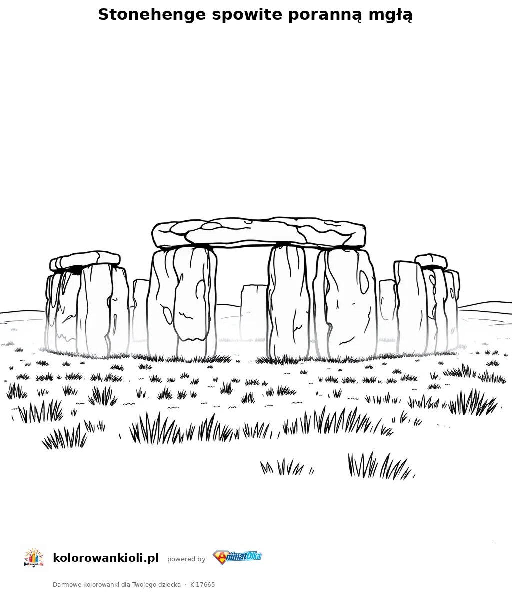 Stonehenge spowite poranną mgłą — kolorowanka do wydruku dla dzieci
