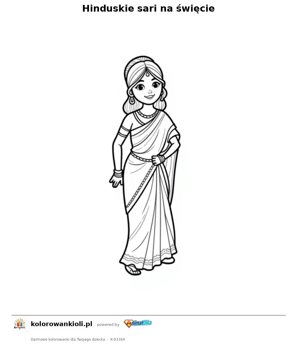Hinduskie sari na święcie — kolorowanka do wydruku dla dzieci