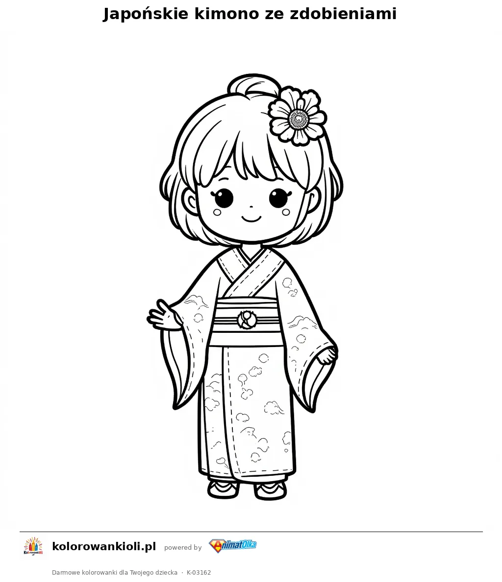 Japońskie kimono ze zdobieniami — kolorowanka do wydruku dla dzieci