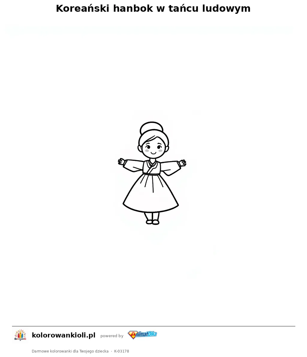 Koreański hanbok w tańcu ludowym — kolorowanka do wydruku dla dzieci