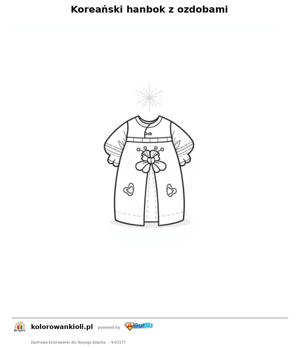 Koreański hanbok z ozdobami — kolorowanka do wydruku dla dzieci