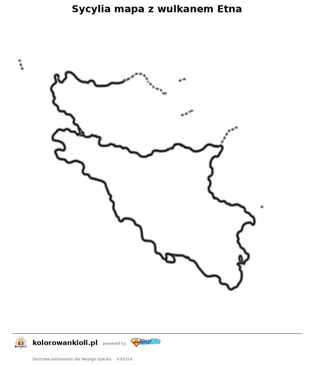 Sycylia mapa z wulkanem Etna — kolorowanka do wydruku dla dzieci