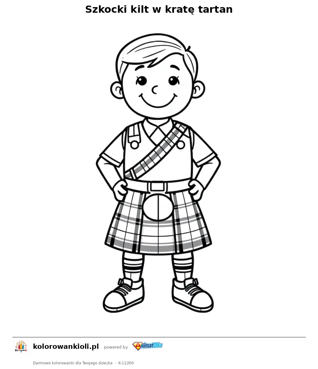 Szkocki kilt w kratę tartan — kolorowanka do wydruku dla dzieci