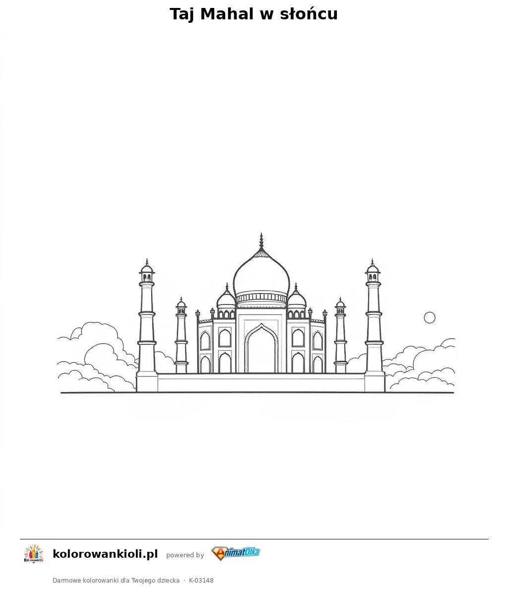 Taj Mahal w słońcu — kolorowanka do wydruku dla dzieci