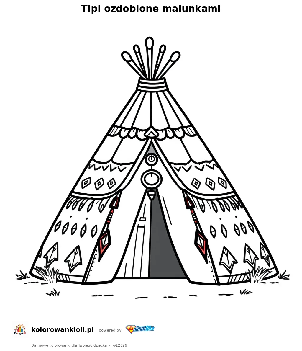 Tipi ozdobione malunkami — kolorowanka do wydruku dla dzieci