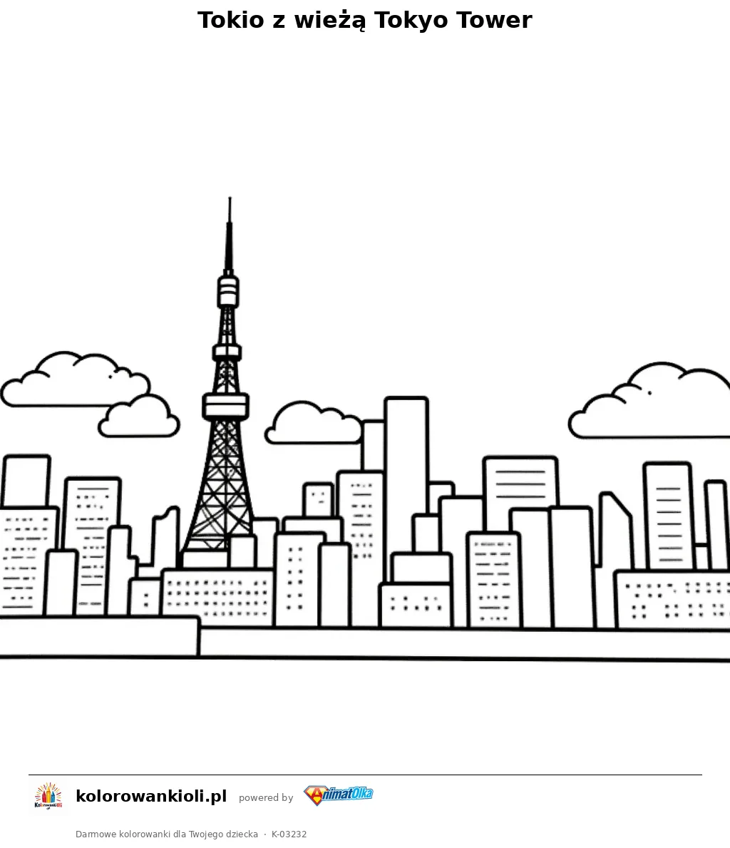 Tokio z wieżą Tokyo Tower — kolorowanka do wydruku dla dzieci