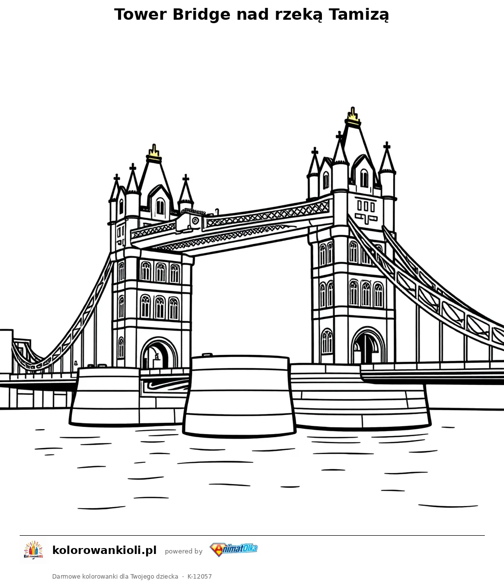 Tower Bridge nad rzeka Tamiza — kolorowanka do wydruku dla dzieci