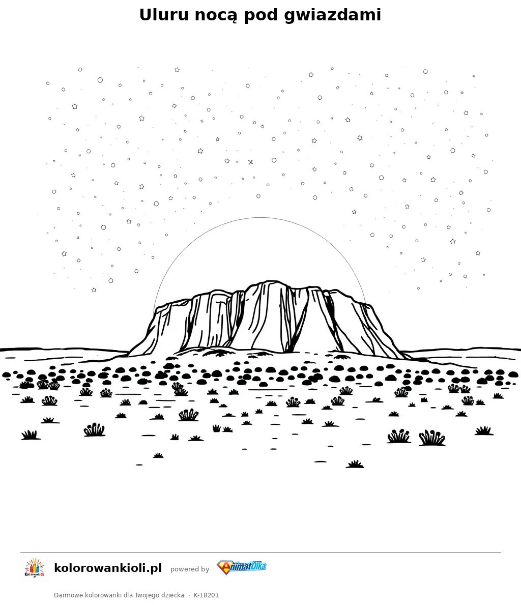 Uluru nocą pod gwiazdami — kolorowanka do wydruku dla dzieci