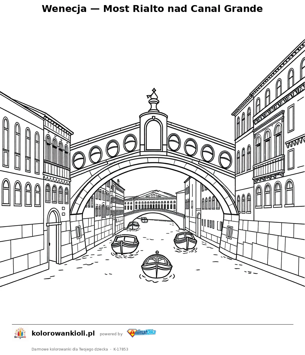 Wenecja — Most Rialto nad Canal Grande — kolorowanka do wydruku dla dzieci