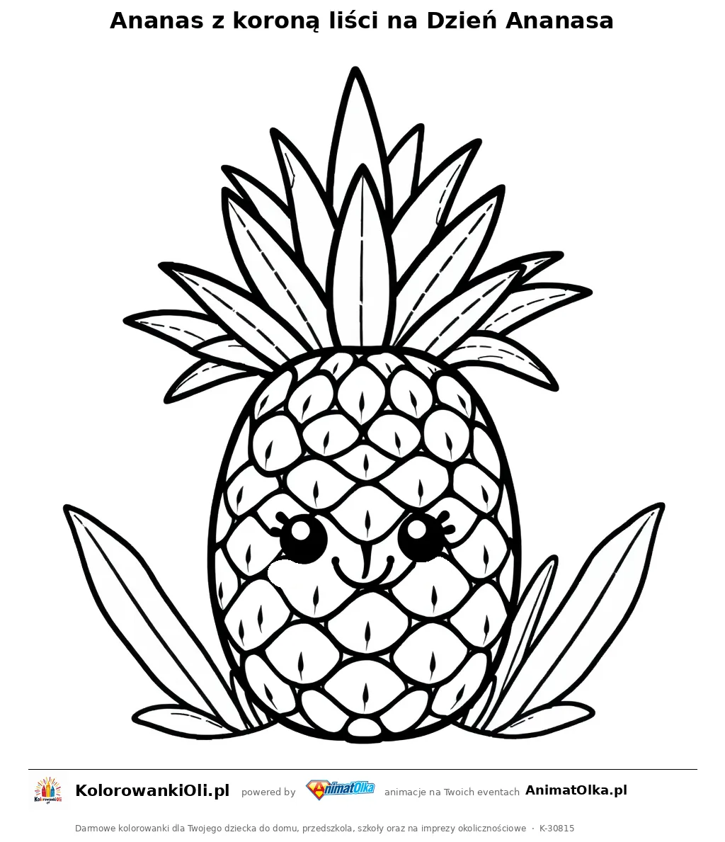Ananas z koroną liści na Dzień Ananasa — kolorowanka na Dzień Ananasa do wydruku