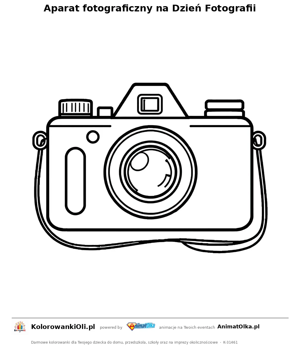 Aparat fotograficzny na Dzień Fotografii — kolorowanka na Dzień Fotografii do wydruku